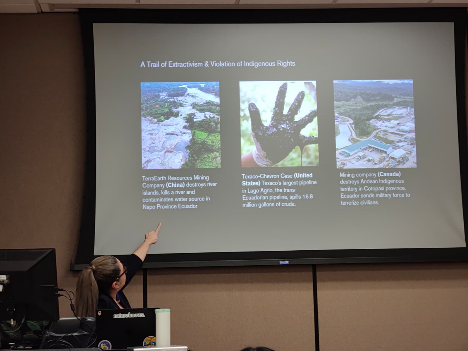 Presenting research on extractivism and Indigenous rights at the University of Miami